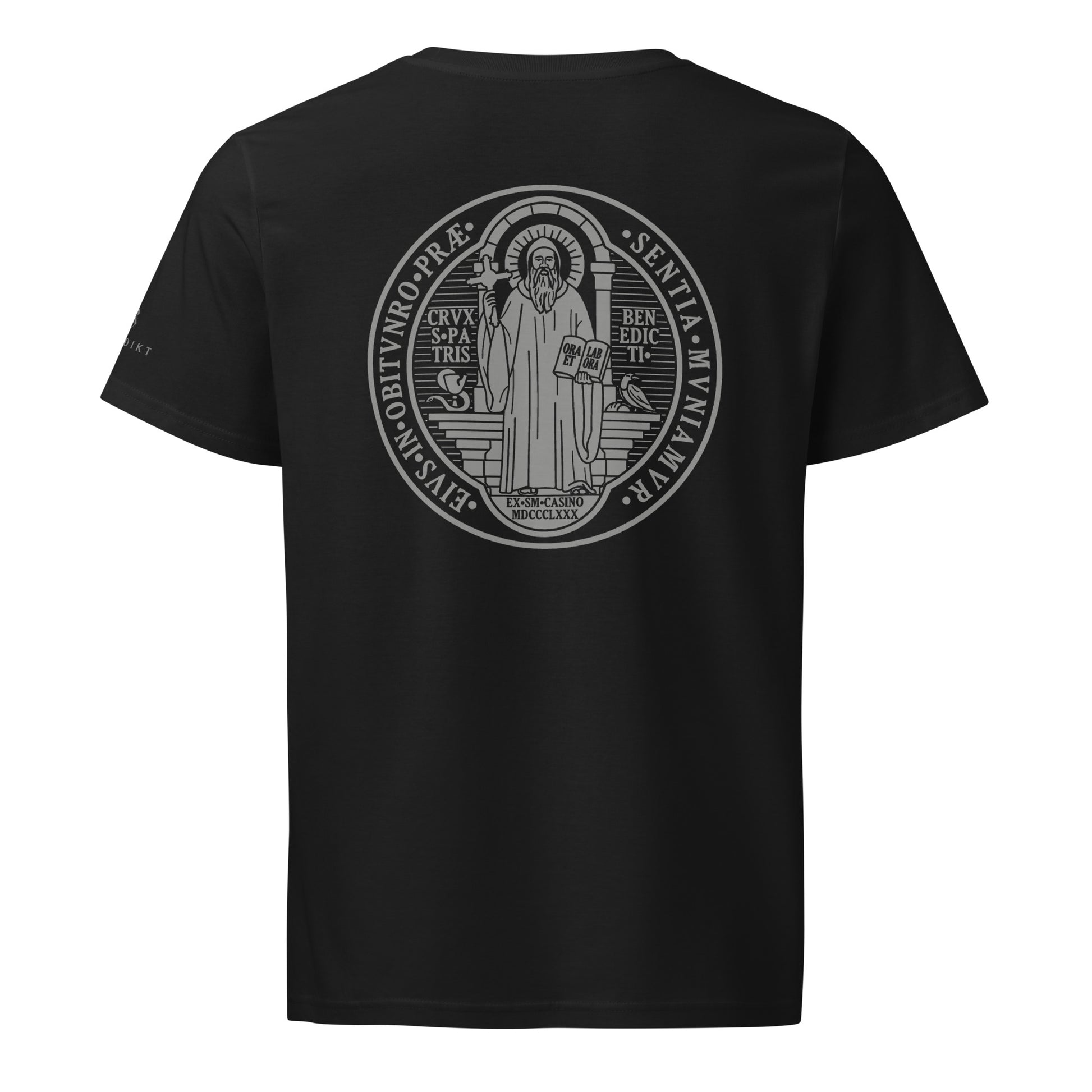 Sveti Benedikt Majica | Crna sa sivim medaljonom (uniseks)
